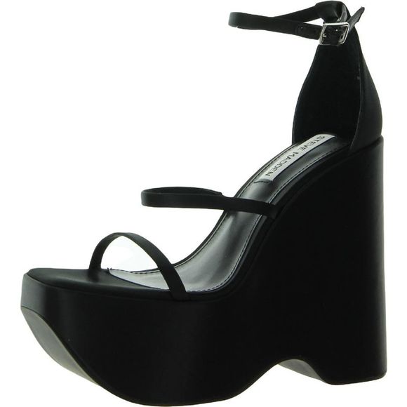Steve Madden Varia Black Platform Wedge Sandals - Picture 1 of 10